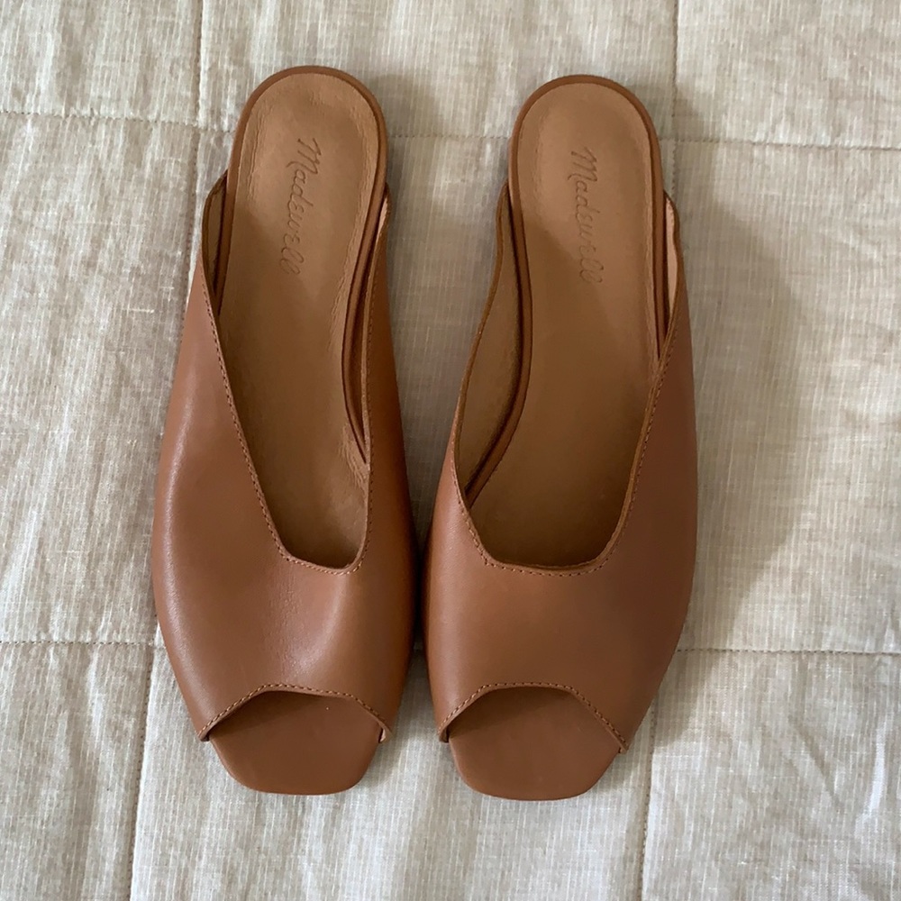 Madewell Leather Peep Toe Flat Mule